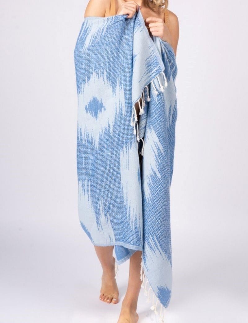 Reversibles Fouta-Ikat. 100% türkische Baumwolle. 390 gr. blau | Salotto