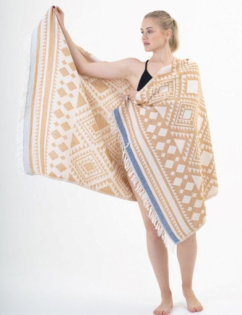Ethnische Fouta 100% türkische Baumwolle. 310 gr. Kamel | Salotto