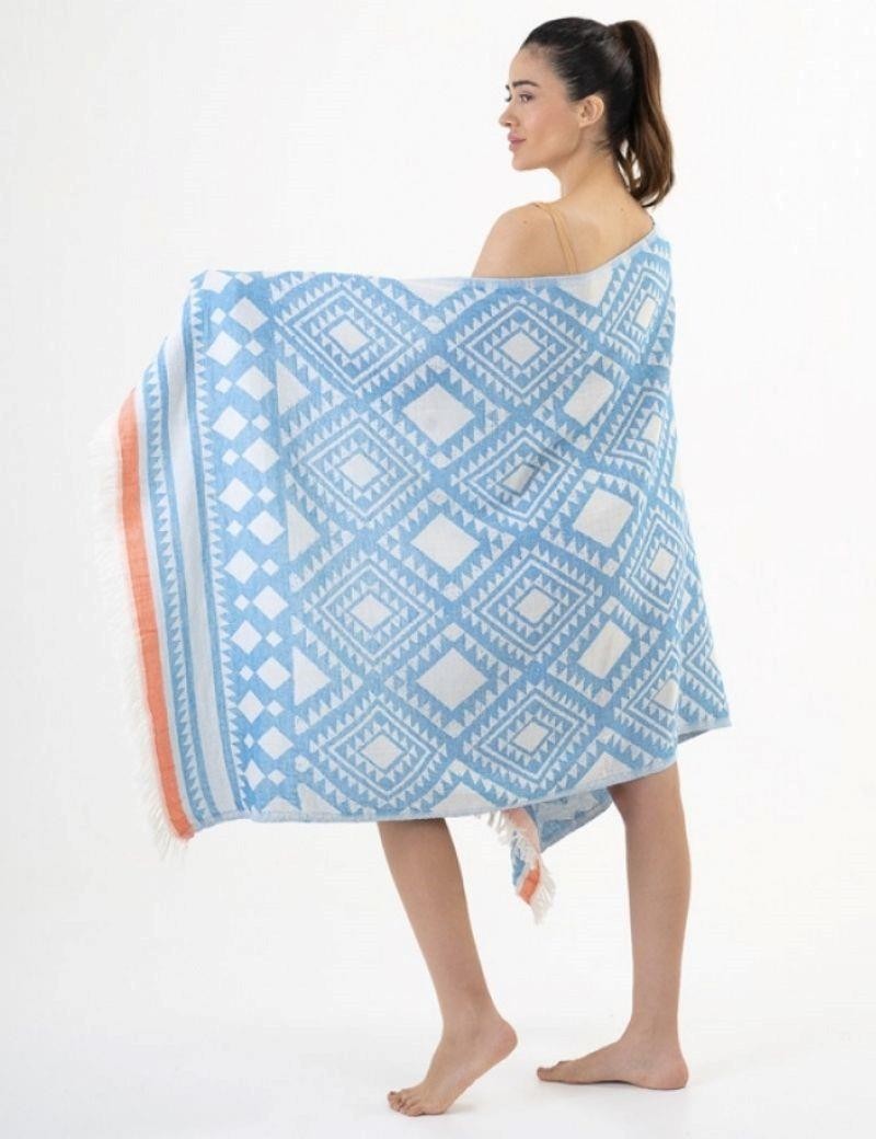 Fouta étnica 100% algodón turco. 310 gr. azul | Salotto