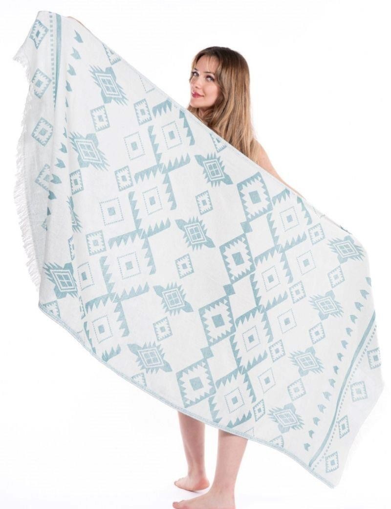 Fouta étnica 100% algodón turco. 300 gr. verde agua | Salotto