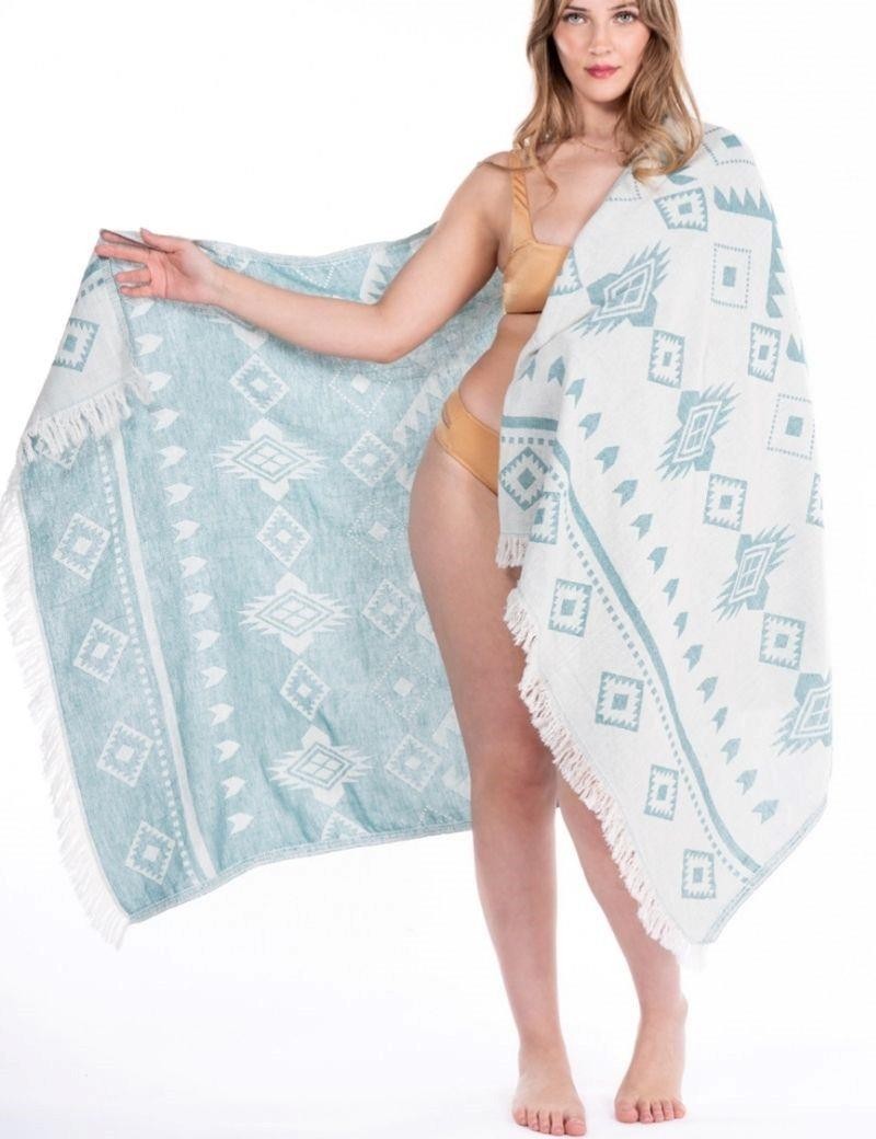 Fouta étnica 100% algodón turco. 300 gr. verde agua | Salotto