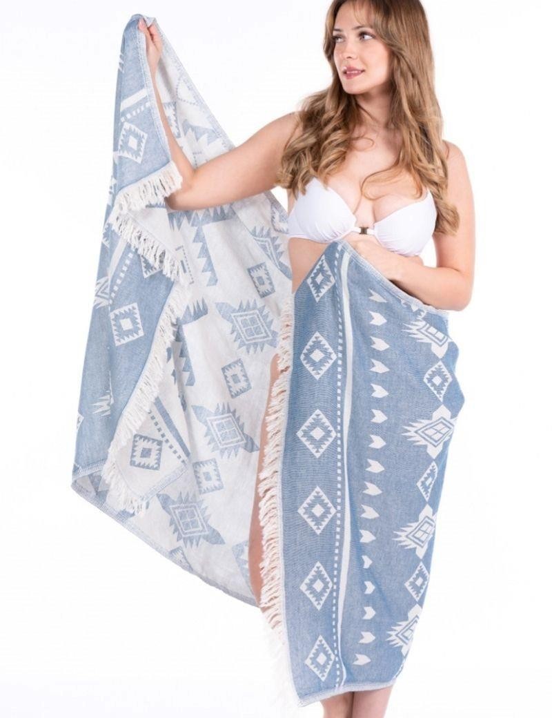 Ethnisches Fouta 100% türkische Baumwolle. 300 gr. blau | Salotto