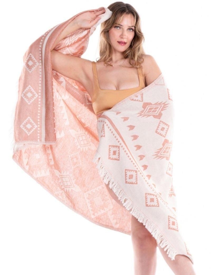 Fouta étnica 100% algodón turco. 300 gr. coral | Salotto