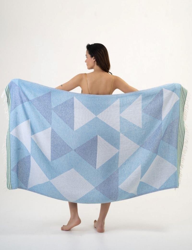 Geometrischer Fouta 100% türkische Baumwolle. 300 gr. blau | Salotto