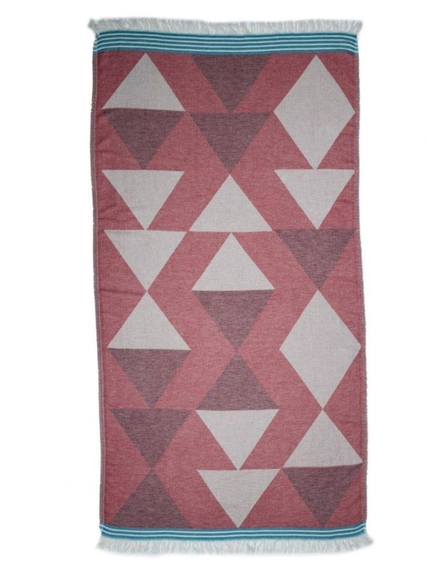 Fouta géométrique 100% coton turc. 300 gr. rouge bordeaux | Salotto