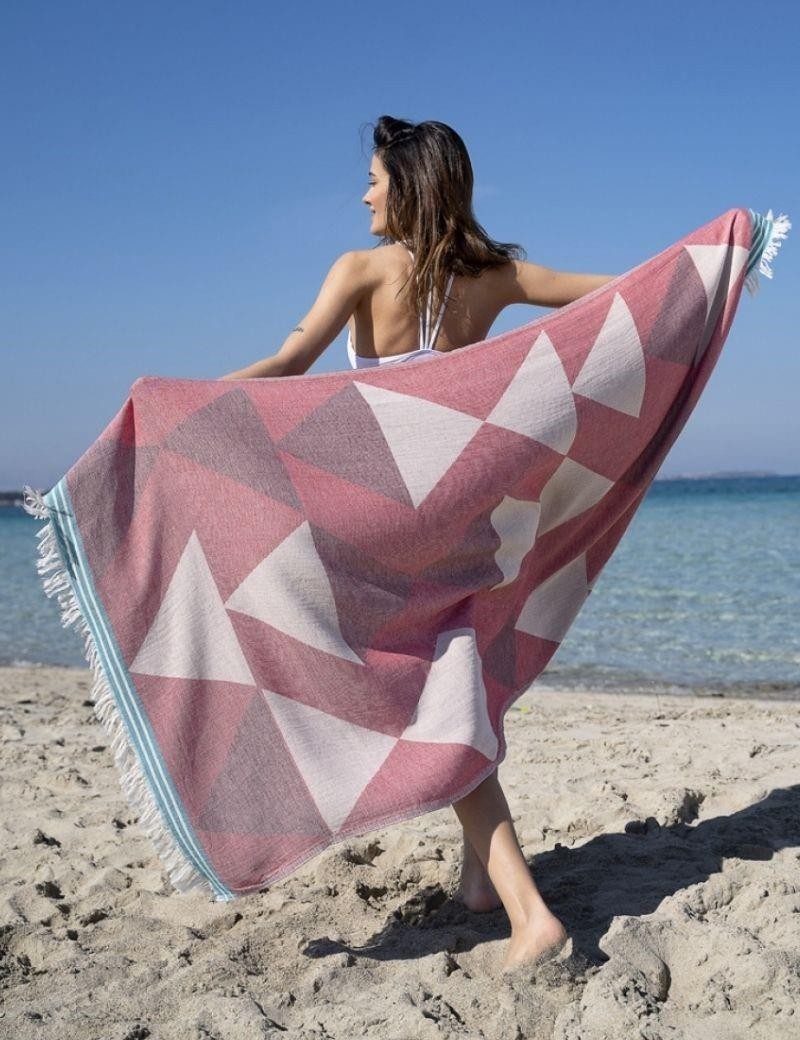 Geometrischer Fouta 100% türkische Baumwolle. 300 gr. Bordeauxrot | Salotto