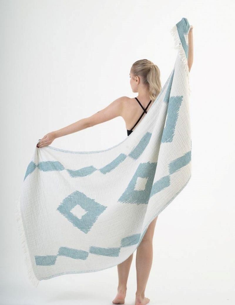Ethnische Fouta 100% türkische Baumwolle. 390 gr. aquamarin | Salotto