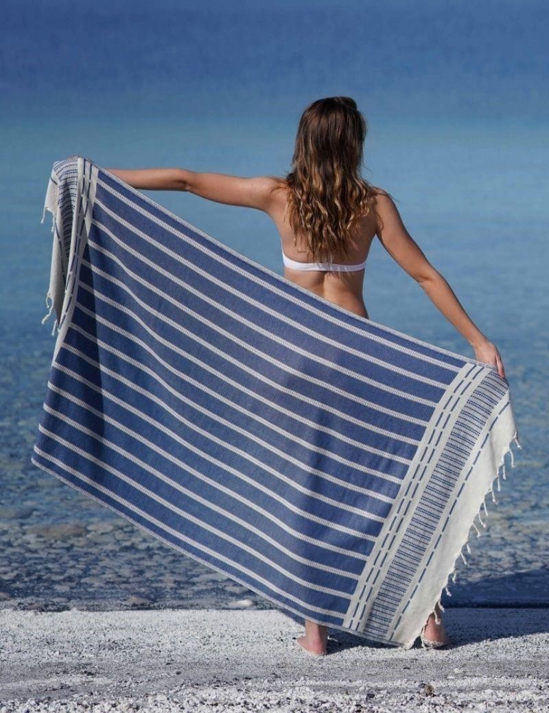 Fouta-Listen 100% türkische Baumwolle. 430 gr. blau | Salotto