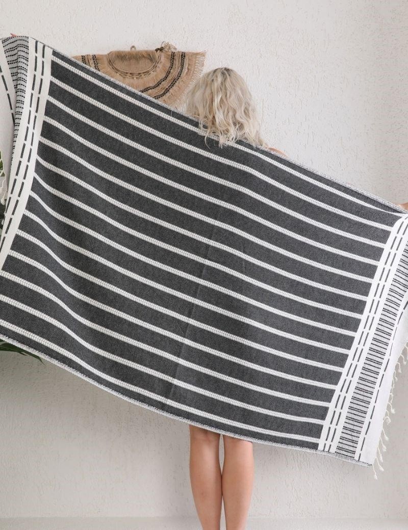 Fouta-Listen 100% türkische Baumwolle. 430 gr. schwarz | Salotto
