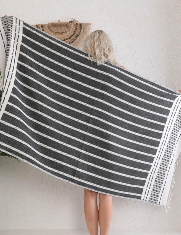 Fouta listas 100% algodón turco. 430 gr. negro | Salotto