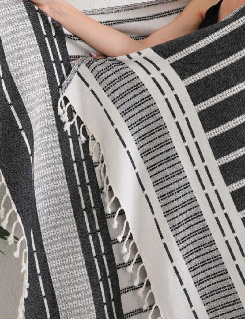 Fouta listas 100% algodón turco. 430 gr. negro | Salotto