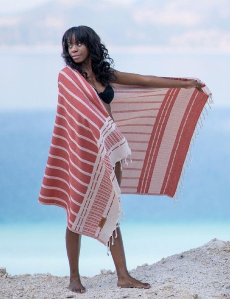Fouta lists 100% Turkish cotton. 430 gr. red | Salotto