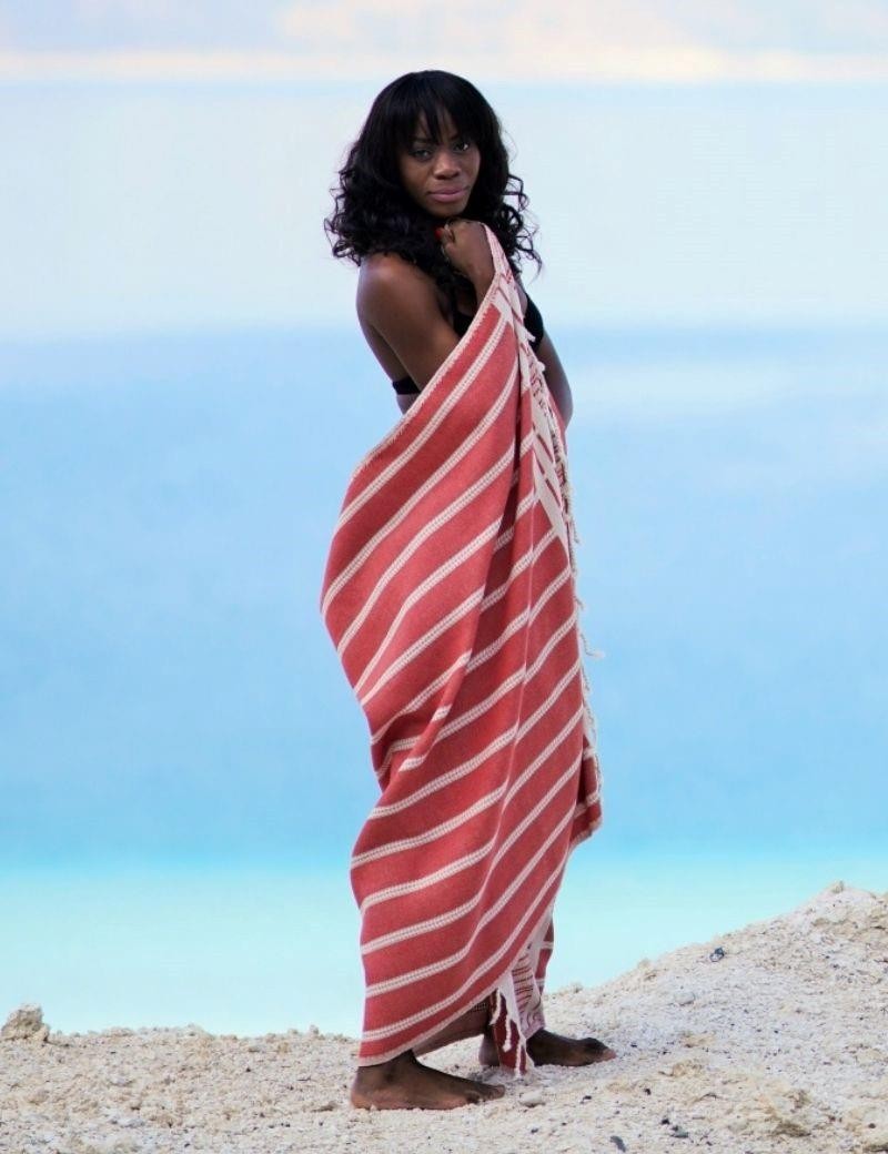 Fouta lists 100% Turkish cotton. 430 gr. red | Salotto