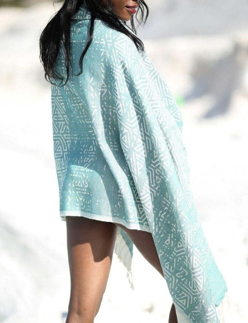 Fouta étnica 100% algodón turco. 430 gr. verde agua | Salotto