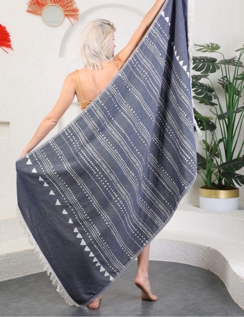 Fouta étnica 100% algodón turco. 450 gr. azul vaquero | Salotto