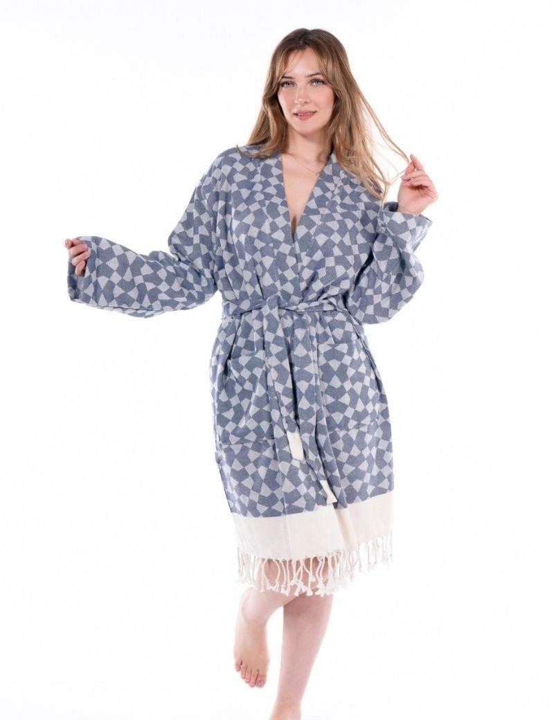 Fouta geométrica 100% algodón turco. 380 gr. azul vaquero | Salotto