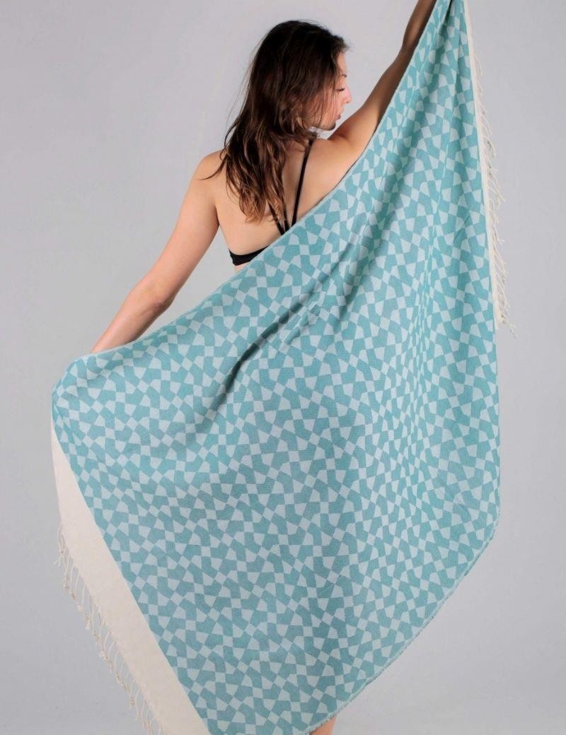 Geometrischer Fouta 100% türkische Baumwolle. 380 gr. aquamarin | Salotto