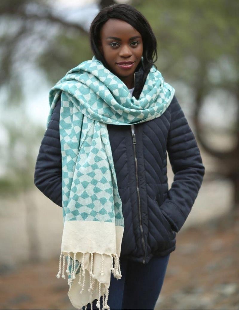 Fouta geométrica 100% algodón turco. 380 gr. verde agua | Salotto