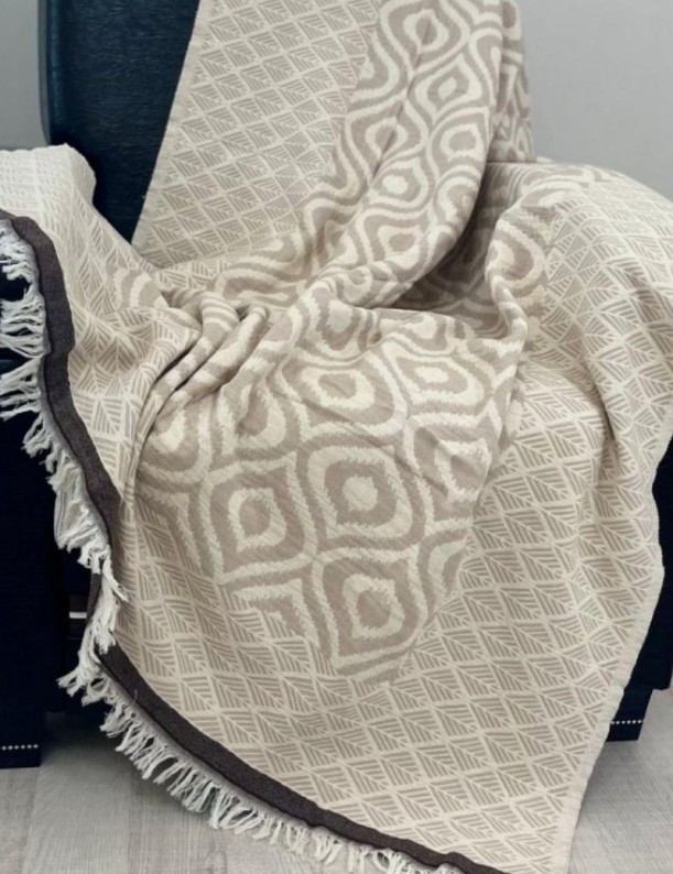 Fouta doble - manta geométrica 100% algodón turco beige | Salotto