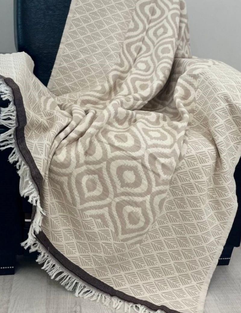 Fouta doble - manta geométrica 100% algodón turco beige | Salotto
