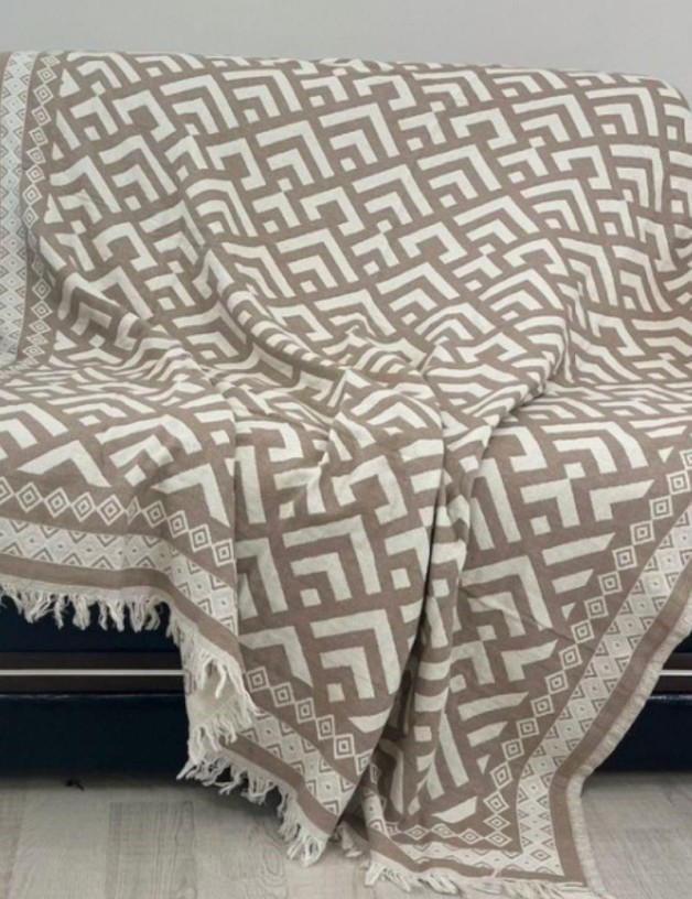 Fouta doble - manta geométrica 100% algodón turco beige | Salotto