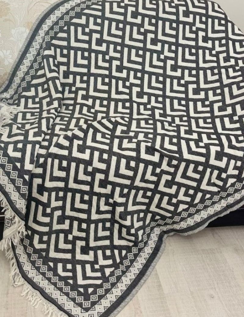 Fouta doble - manta geométrica 100% turkish cotton negro | Salotto