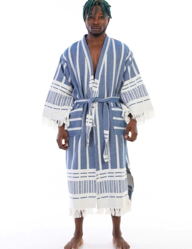 Albornoz listas 100% algodón turco. 430 gr. azul | Salotto