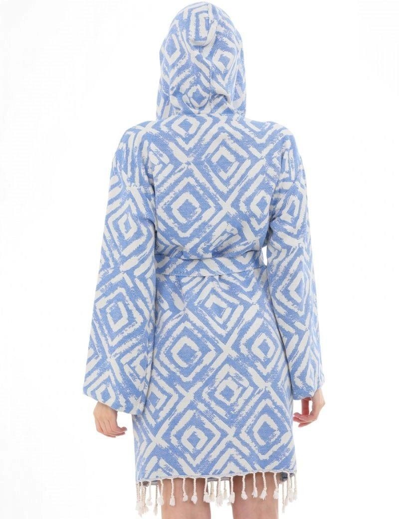 Albornoz estampado geométrico 100% algodón turco. azul jeans | Salotto