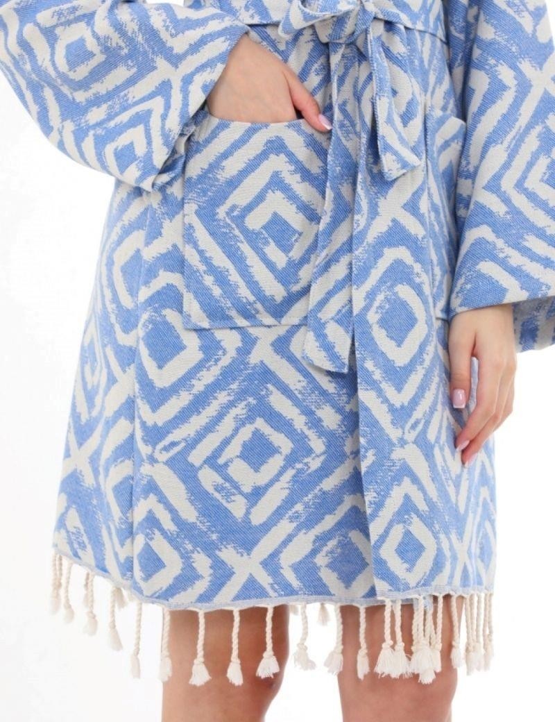 Albornoz estampado geométrico 100% algodón turco. azul vaquero | Salotto