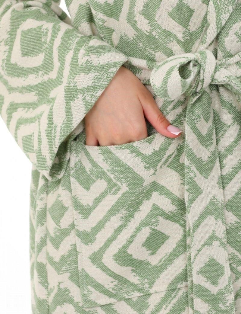 Albornoz estampado geométrico 100% algodón turco. verde caqui | Salotto
