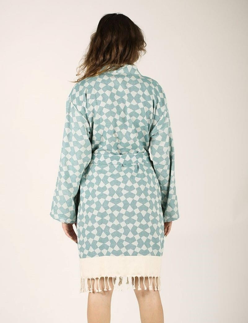 Albornoz geometric print 100% Turkish cotton aqua green | Salotto