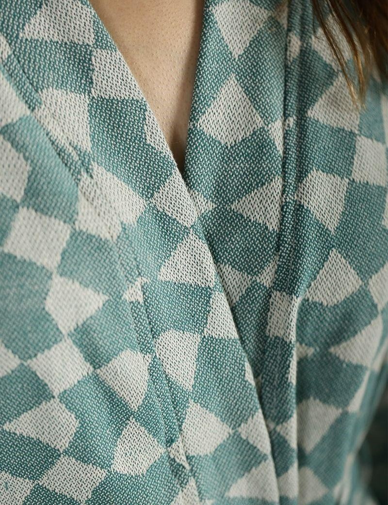 Albornoz estampado geométrico 100% algodón turco verde agua | Salotto