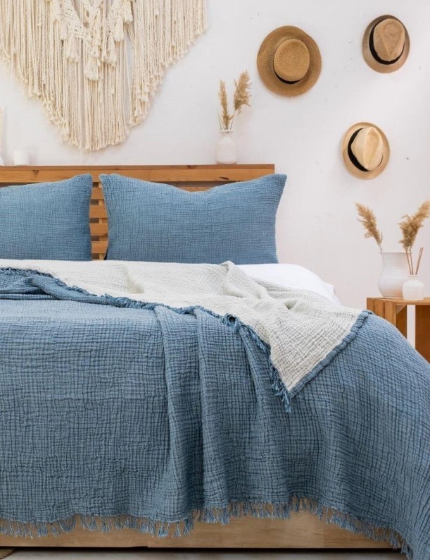 Colcha cama doble muselina 220x240 cm azul cobalto | Salotto