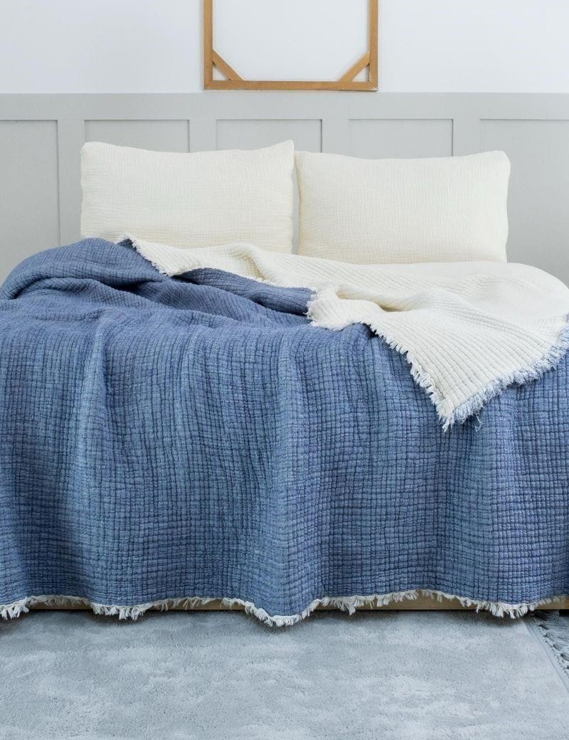 Copriletto matrimoniale in mussola 220x240 cm blu cobalto | Salotto