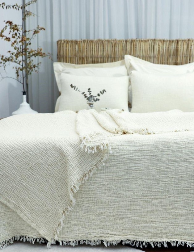 Colcha cama single muselina 160x220 cm beige | Salotto
