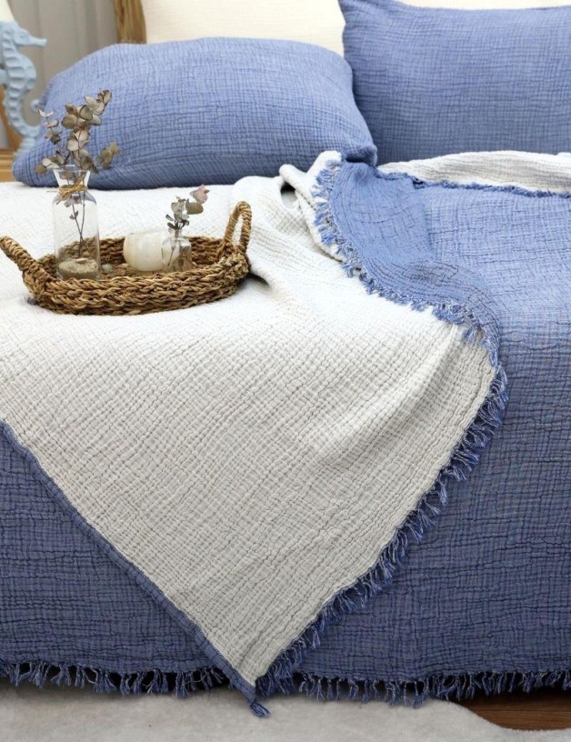 Colcha cama single muselina 160x220 cm azul royal | Salotto