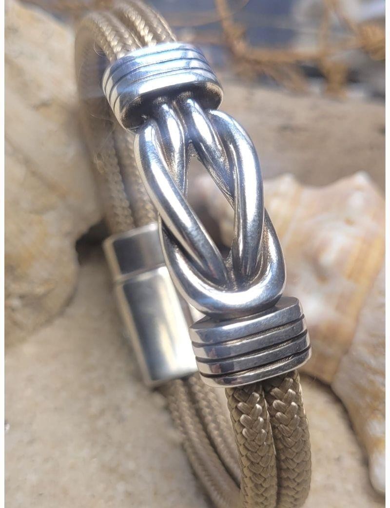 Pulsera náutica piel nudo metal natural | Salotto
