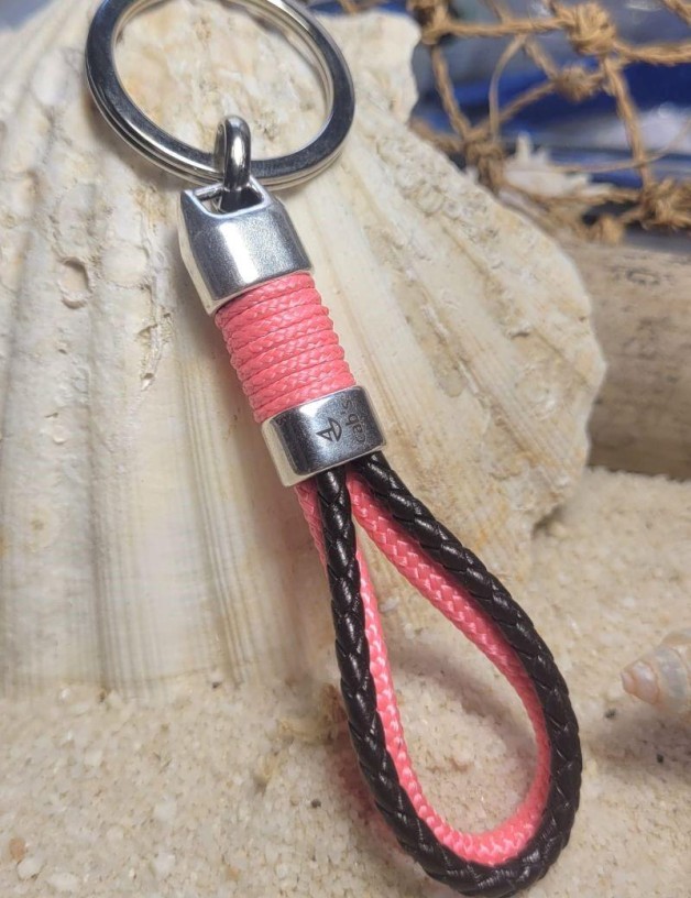 Porte-clés nautique cuir tressé rose | Salotto
