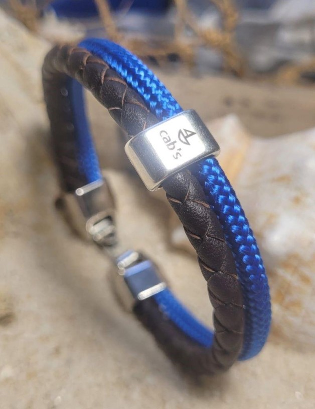 Brazalete náutico de piel trenzada azul real | Salotto