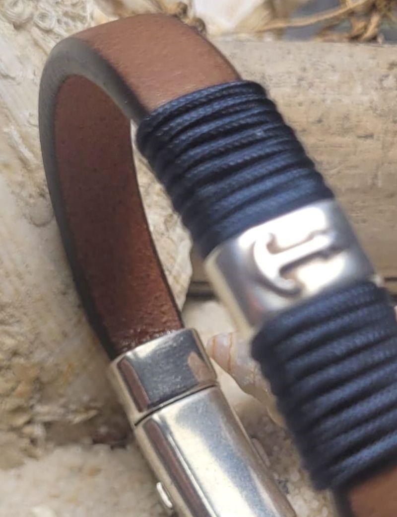 Bracelet nautique ancre cordon bleu marine | Salotto