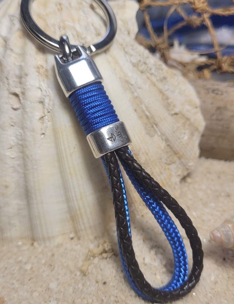 Porte-clés nautique cuir tressé bleu royal | Salotto