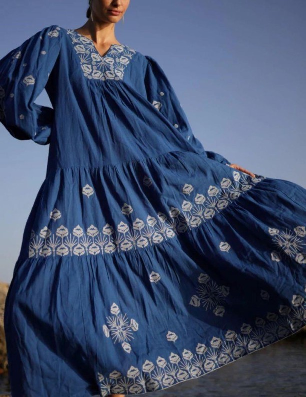Vestido bordado boho salotto azul klein | Salotto