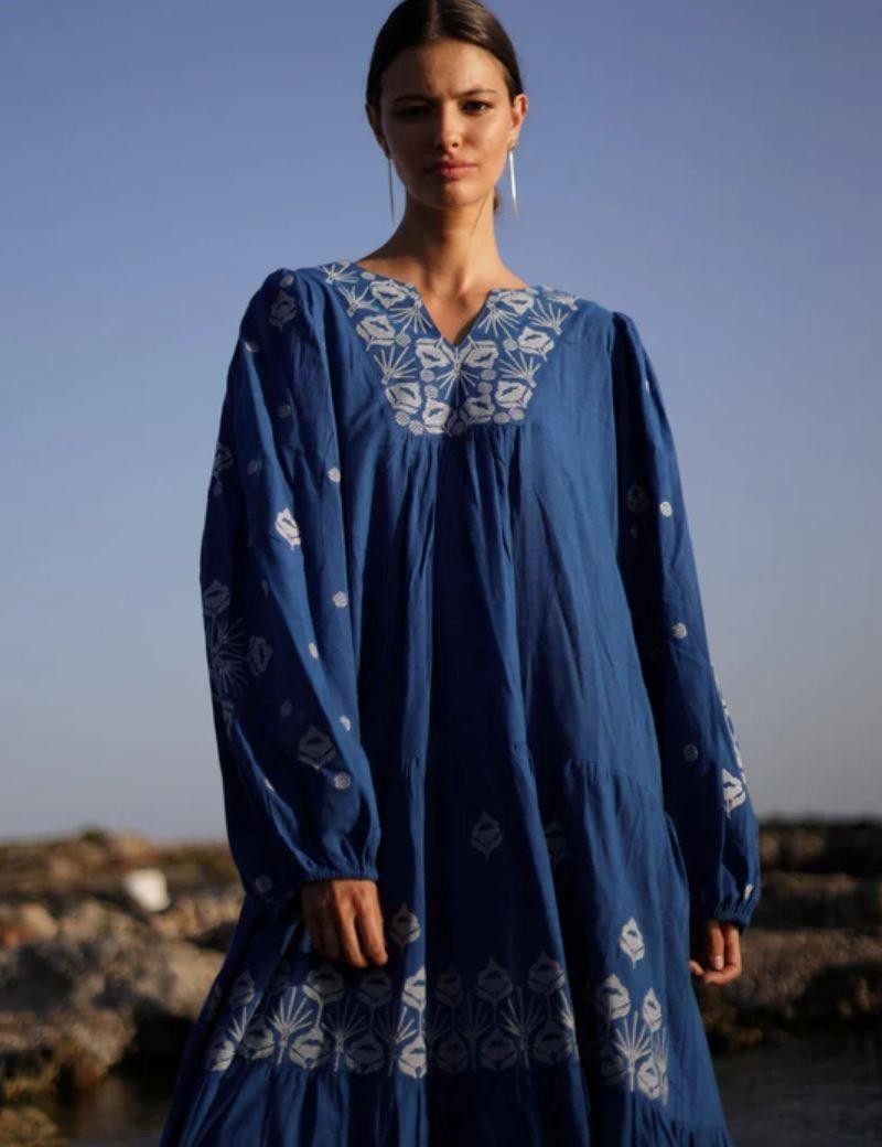 Vestido bordado boho salotto azul klein | Salotto