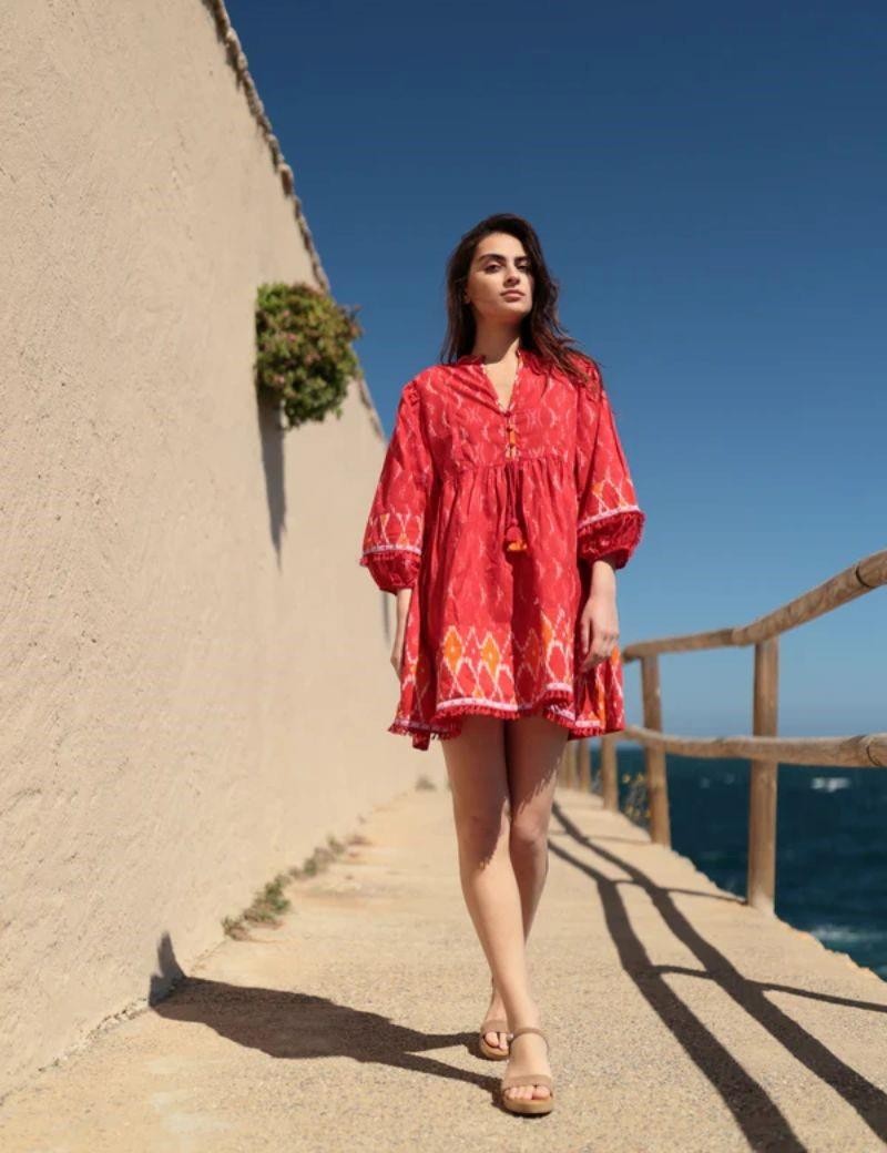 Boho gemustertes Salotto-Kleid in Rot | Salotto