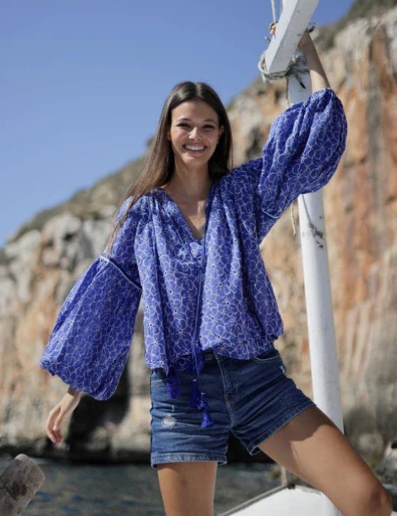 Camicetta ricamata boho salotto blu reale | Salotto