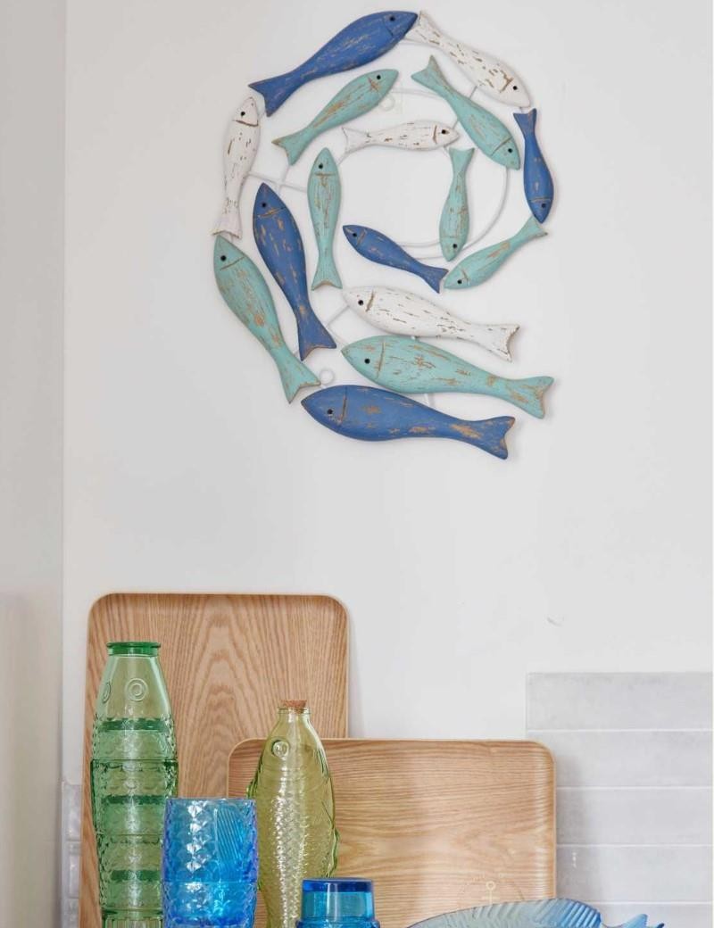 Banco de peces de madera de pared multicolor | Salotto