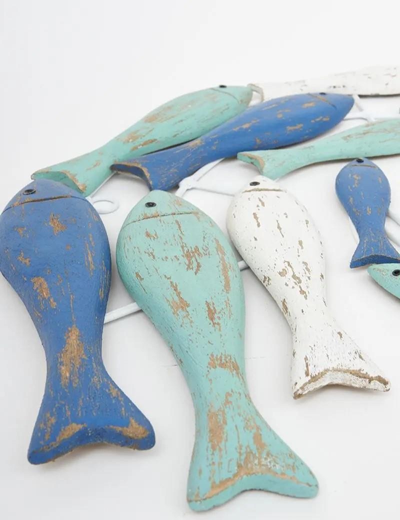 Banco di pesci di legno da parete multicolore | Salotto