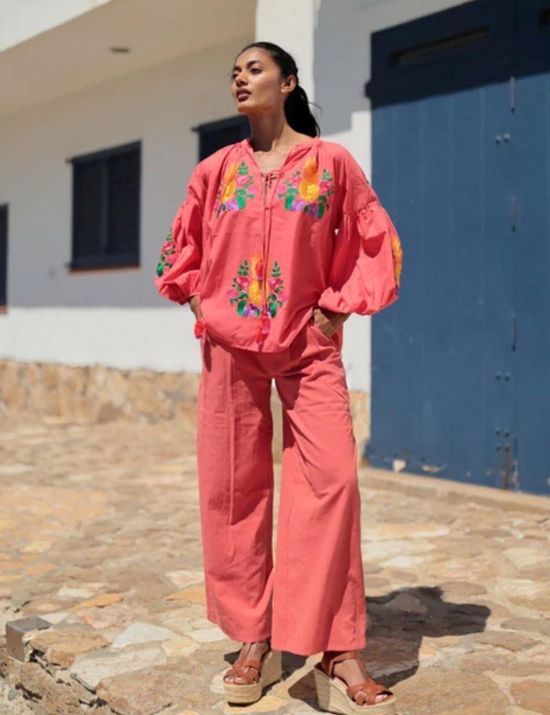 Blusa abacaxi boho salotto coral | Salotto