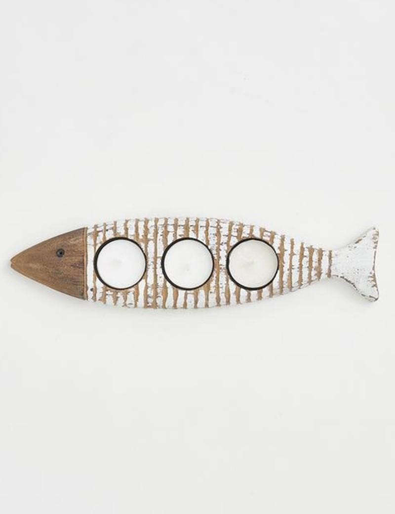 White striped fish candle holder | Living room