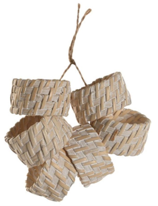 Napkin rings set 6 white bamboo rattan | Salotto